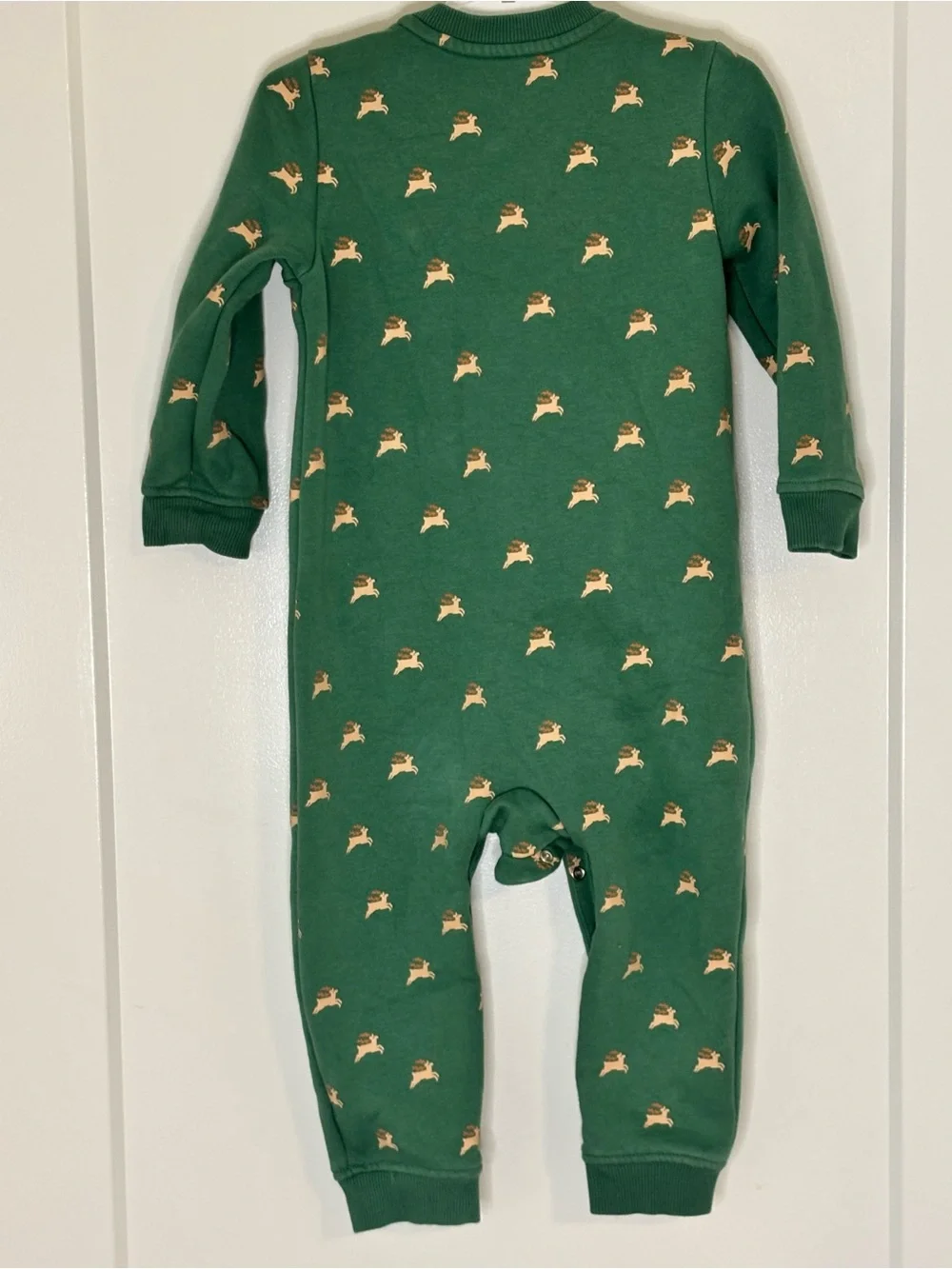 Kids One-Piece Green Reindeer Print Snap Fleece Sleepsuit Christmas Winter